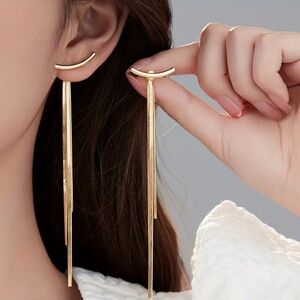 Gold Elegant Minimalist Snake Bone Tassel Earring